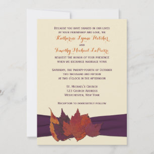 Orange, Ivory, Purple Dried Leaves Wedding Invite