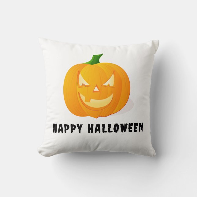 Orange Jack o' lantern Happy Halloween  Cushion (Front)