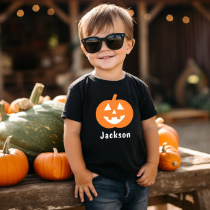 Orange Jack-O-Lantern Pumpkin Cute Halloween Name Toddler T-Shirt