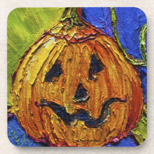 Orange Jack-O-Lantern Pumpkin Halloween Coasters