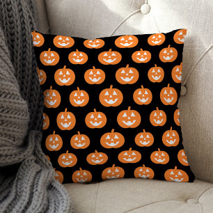 Orange Jack O Lantern Pumpkin Pattern Halloween Cushion