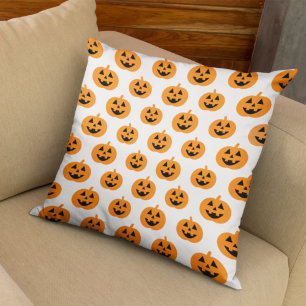 Orange Jack O Lantern Pumpkin Pattern Halloween Cushion