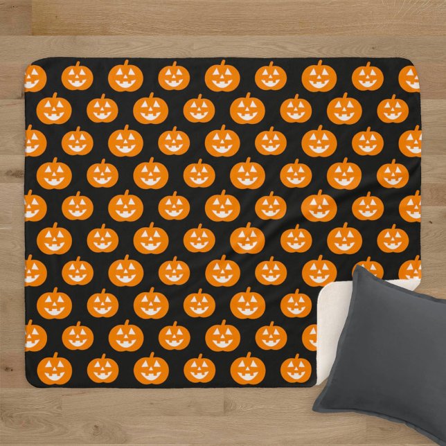 Orange Jack O Lantern Pumpkin Pattern Halloween Sherpa Blanket (Creator Uploaded)