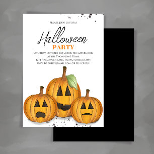 Orange Jack O'lanterns Pumpkin Halloween Party Invitation