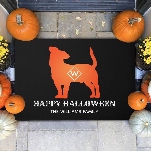 Orange Jack Russel Happy Halloween Family Name Doormat (Creator Uploaded)