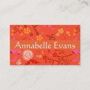 Orange Japanese Floral Pattern Personalise Business Card