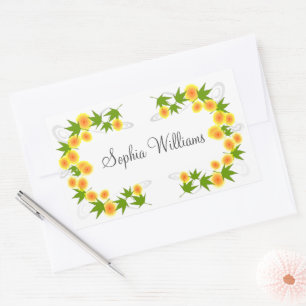 Orange Japanese flowers white Rectangular Sticker