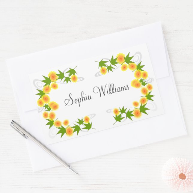 Orange Japanese flowers white Rectangular Sticker (Envelope)