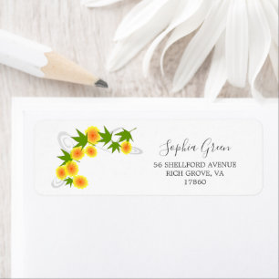 Orange Japanese flowers white Return Address Label