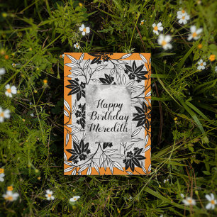 Orange Japanese Kimono Print Flower Postcard