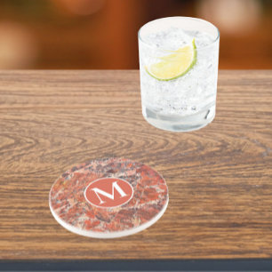 Orange Jasper Stone Pattern Monogram Coaster
