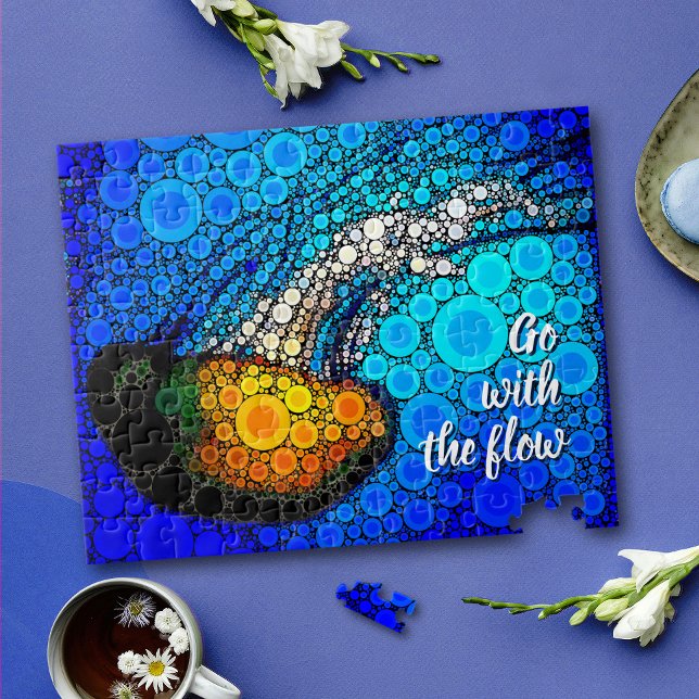 Orange Jellyfish Blue Ocean Go with the Flow Bold Jigsaw Puzzle (Creator Uploaded)