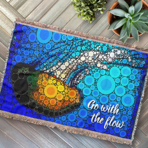 Orange Jellyfish Blue Ocean Go with the Flow Bold Throw Blanket