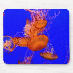 Orange Jellyfish Mousepad Blue Ocean Desk Art