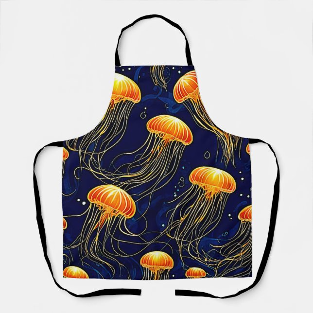Orange Jellyfish Pattern Art Apron (Front)