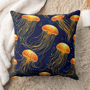 Orange Jellyfish Pattern Art Cushion