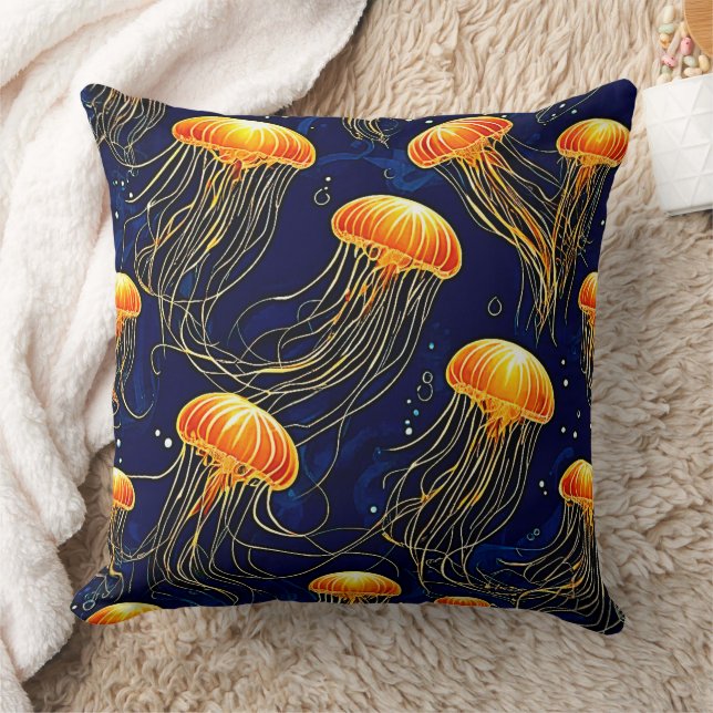 Orange Jellyfish Pattern Art Cushion (Blanket)