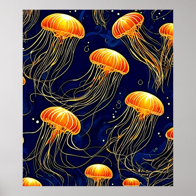 Orange Jellyfish Pattern Art Poster (Front)