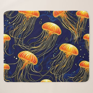 Orange Jellyfish Pattern Art Sherpa Blanket