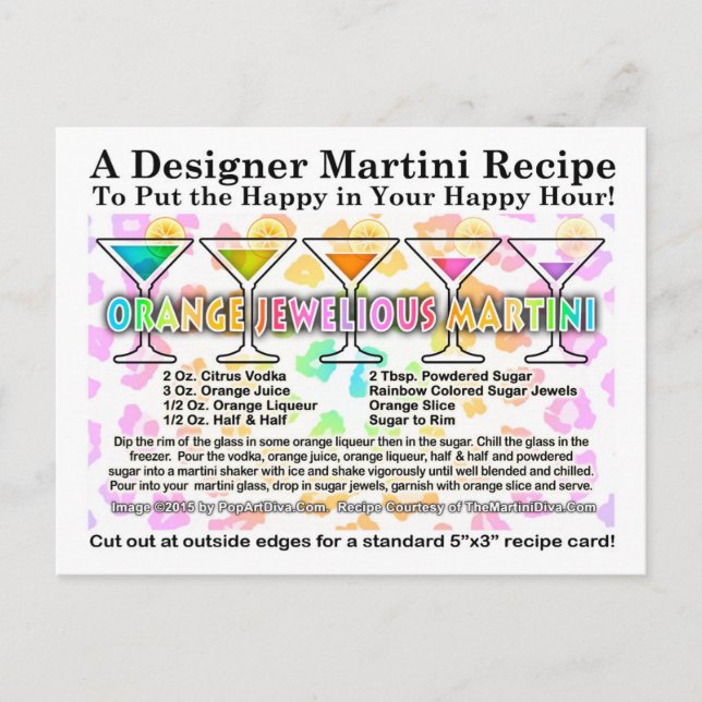 Orange Jewel-ious Martini Cocktail Recipe Postcard (Front)
