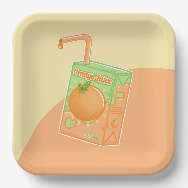 Orange Juice Box Birthday Party Paper Plate (Front)