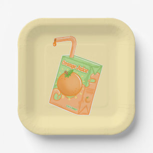 Orange Juice Box Yellow Paper Plate
