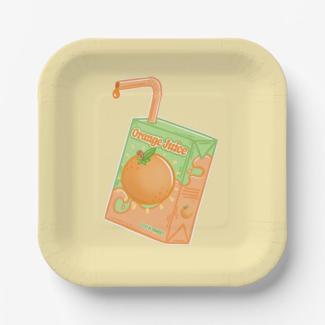 Orange Juice Box Yellow Paper Plate (Front)