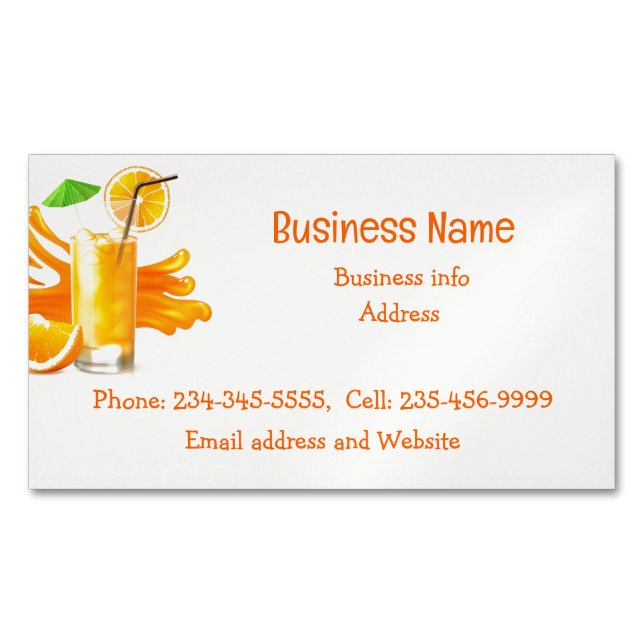 Orange Juice Food Cart Concession Drinks Business  Magnetic Business Card (Front)