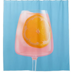 Orange juice in clear drinking glass shower curtain
