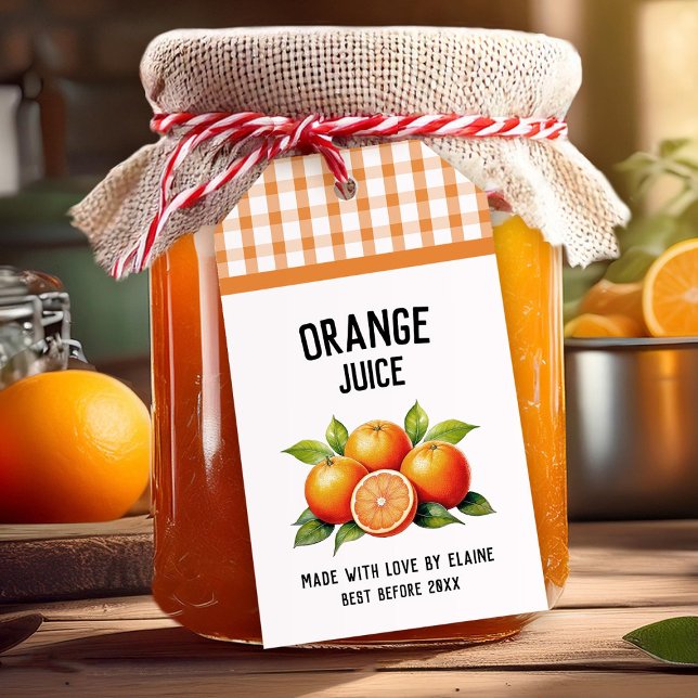 Orange juice preserve label chequered pattern (Creator Uploaded)