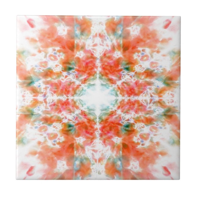 Orange kaleidoscope pattern ceramic tile (Front)