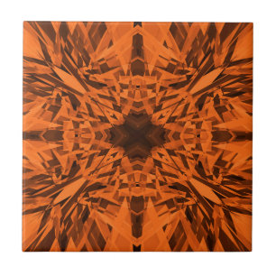 Orange kaleidoscope star pattern ceramic tile