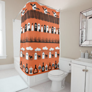 Orange Kids Halloween Rows Print Shower Curtain