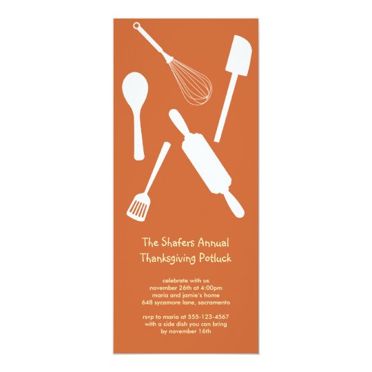 Orange kitchen utensil Thanksgiving potluck party Card