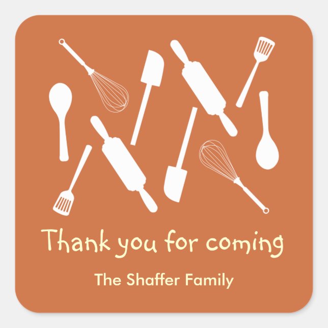 Orange kitchen utensil Thanksgiving potluck party Square Sticker (Front)