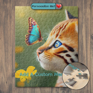 Orange Kitten Blue Butterfly Jigsaw Puzzle