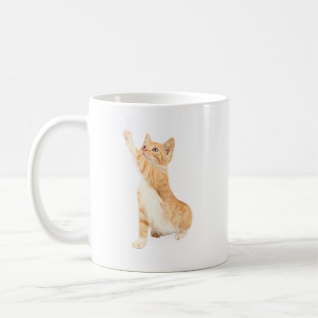 Orange Kitten - Cute Orange cat Raising Paw Coffee Mug (Left)