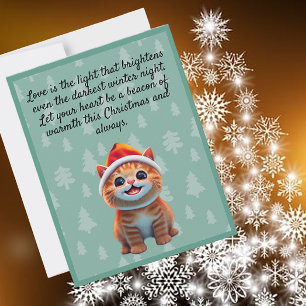 Orange Kitten in Santa Hat Christmas Flat Card