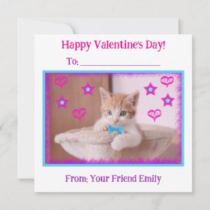 Orange Kitten Kids Classroom Valentine's Holiday Card