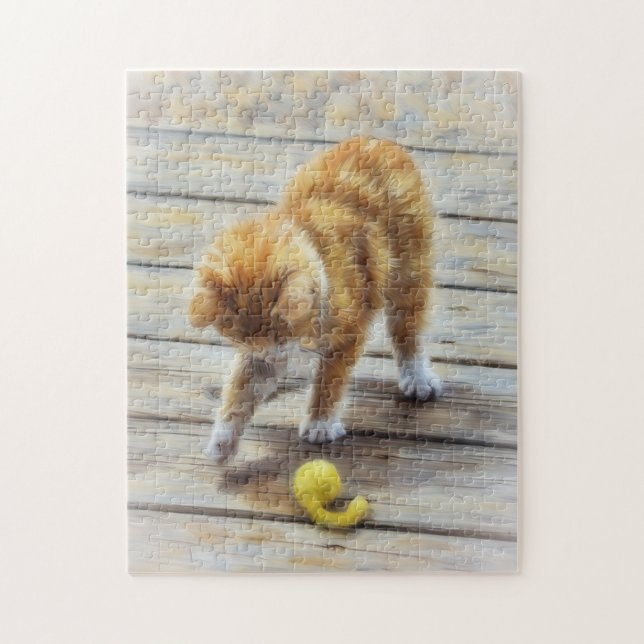 Orange Kitten Playing with a Mouse Art Puzzle (Vertical)