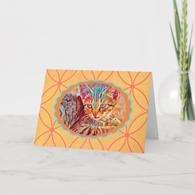 Orange Kitten Vintage Style Note Card (Front)