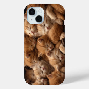 Orange kittens sleeping in a pile iPhone 15 case