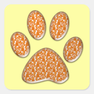 orange kitty paw print square sticker
