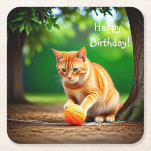 Orange Kitty Square Paper Coaster