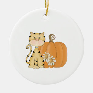 Orange Kitty w/ Pumpkin Ceramic Tree Decoration