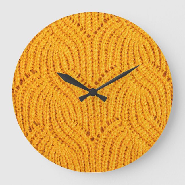 Orange knitted sweater, textured background. large clock (Front)