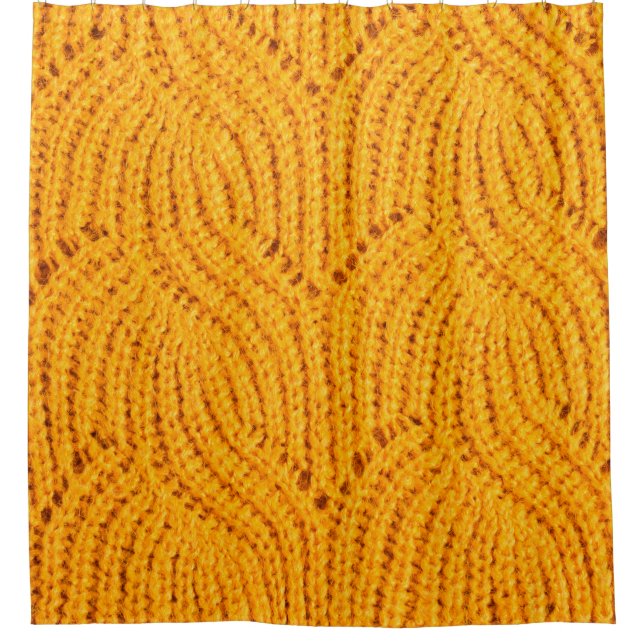 Orange knitted sweater, textured background. shower curtain (Front)