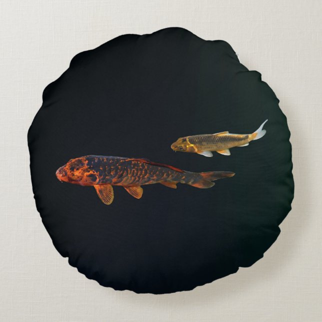 Orange Koi and Gold Koi Round Cushion (Back)