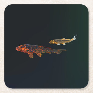 Orange Koi and Gold Koi Square Paper Coaster