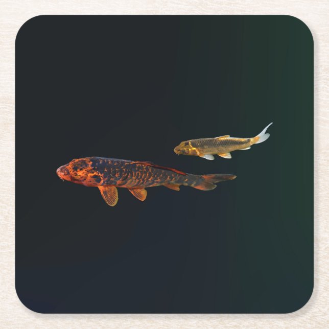 Orange Koi and Gold Koi Square Paper Coaster (Front)